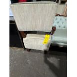 (2) SQUARE UPHOLSTERED AND PIPE-EDGE STOOLS (STAINED TOPS) (Located in Southampton, PA)