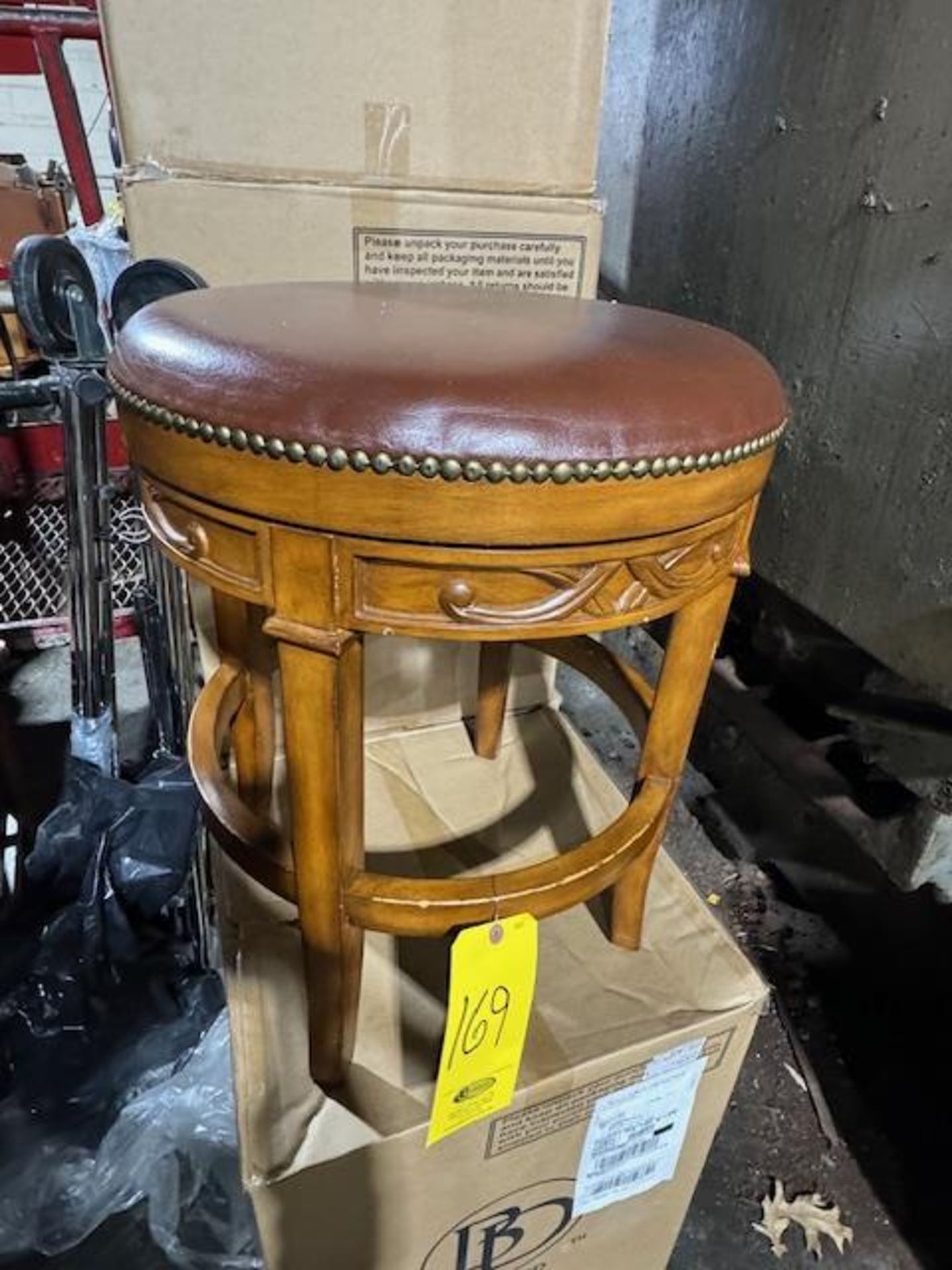 (4) PADDED NAIL HEAD SWIVEL WOOD STOOLS (NOT ORIGINAL BOXES) (Located in Southampton, PA) - Image 2 of 3