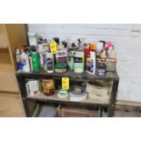 CONTENTS OF RACK, OILS, POLISH, WD-40 ETC.