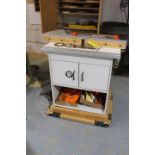 BENCH DOG ROUTER CABINET, PORTER CABLE ROUTER WITH TABLE/CABINET, ACCESSORIES AND DOLLY