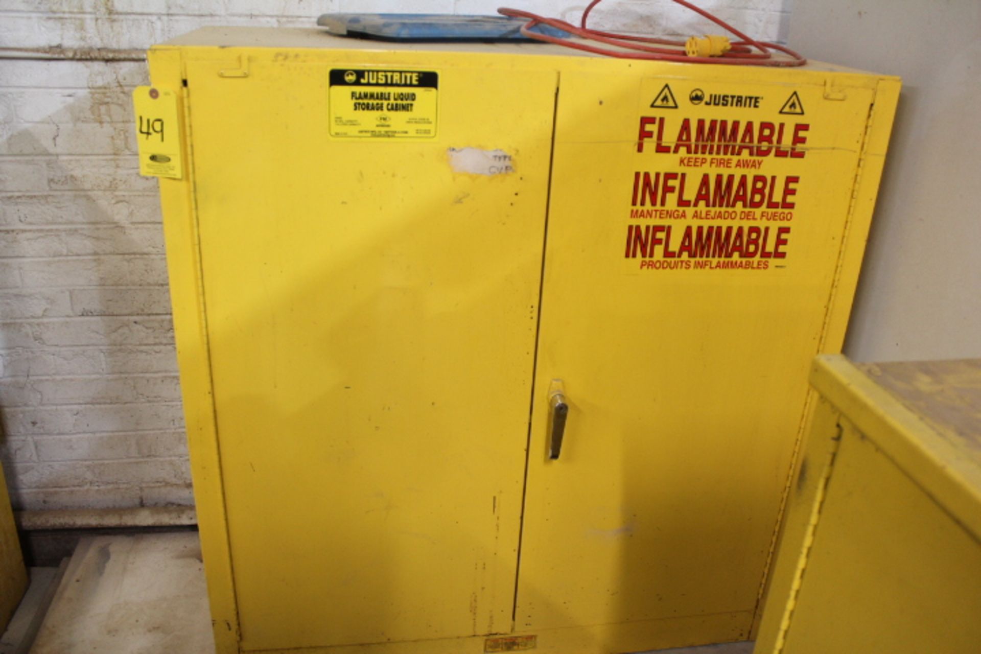JUSTRITE 30-GALLON FLAMMABLE PROOF CABINET AND CONTENTS