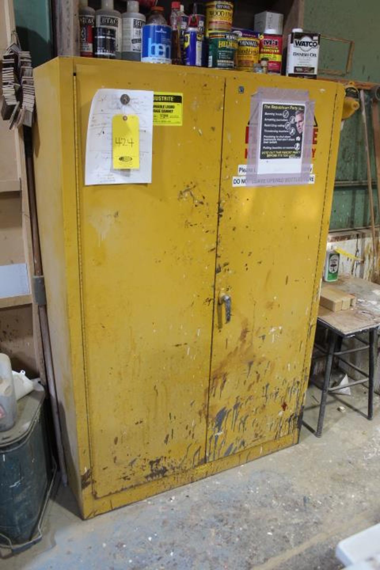 JUSTRITE 45 GALLON FLAMMABLE PROOF CABINET WITH CONTENTS