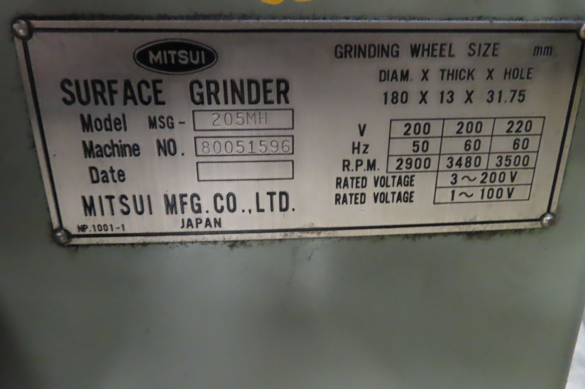 MITSUI MSG-205MH HANDFEED SURFACE GRINDER, S/N 80051596… - Image 4 of 4