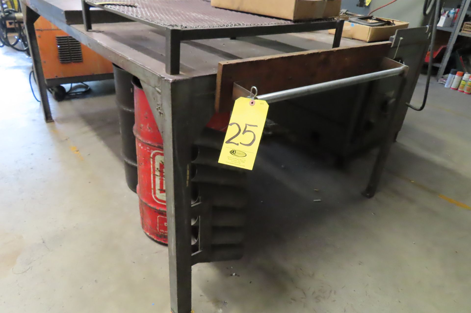 48 X 72 IN. IRON TABLE WITH ANGLE IRON LEGS (VISE NOT IN.CLUDED)