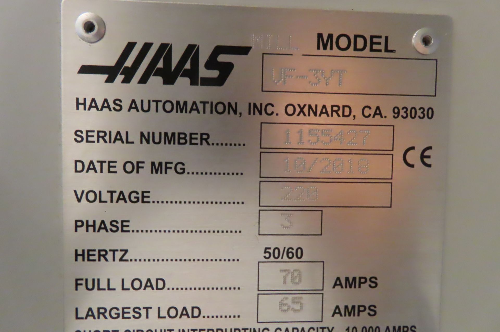 2018 HAAS VF-3YT CNC VERTICAL MACHINING CENTER - Image 15 of 16