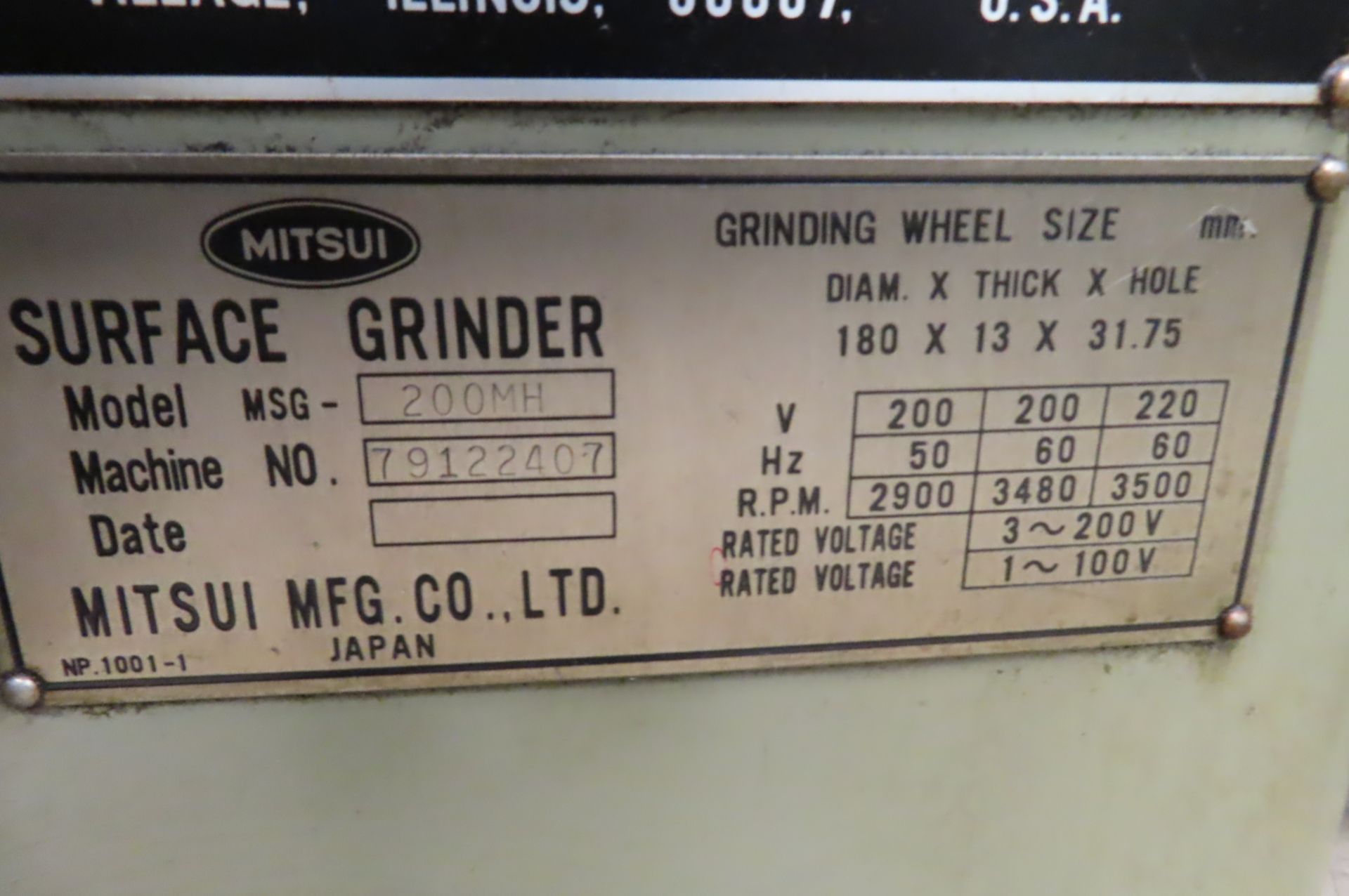 MITSUI MSG-200MH HAND FEED SURFACE GRINDER, S/N 79122407… - Image 4 of 4