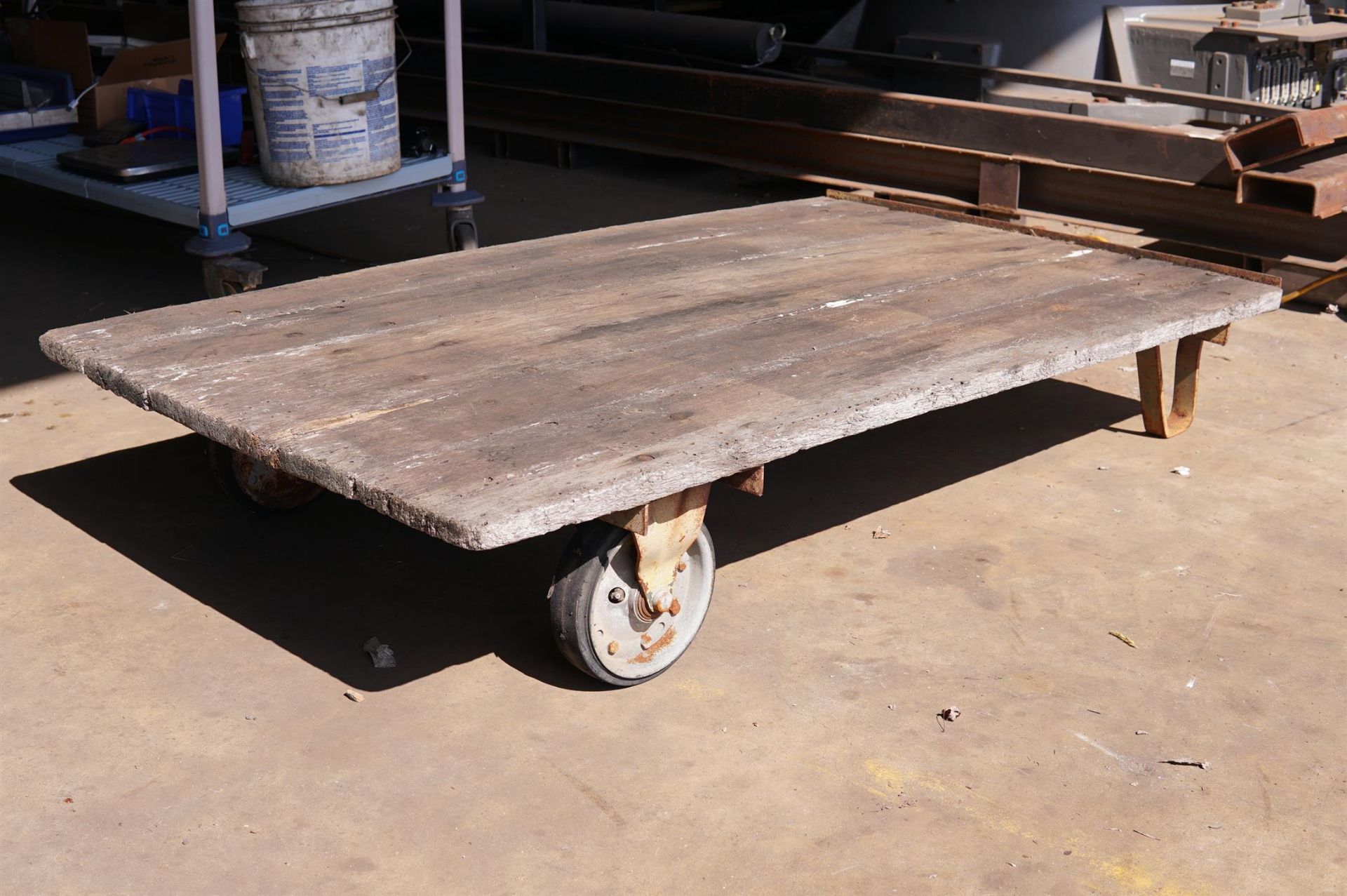 Antique Wooden Cart 2 Wheel Stand