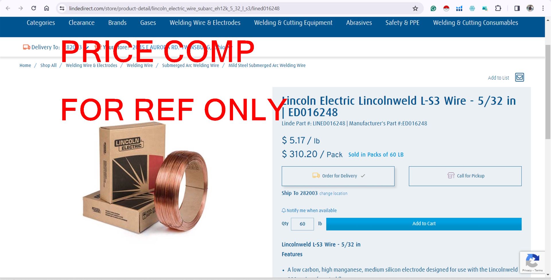 Lincolnweld L-S3 ED016248 5/32 Welding Wire (8)- (LOADING FEE - $25)
