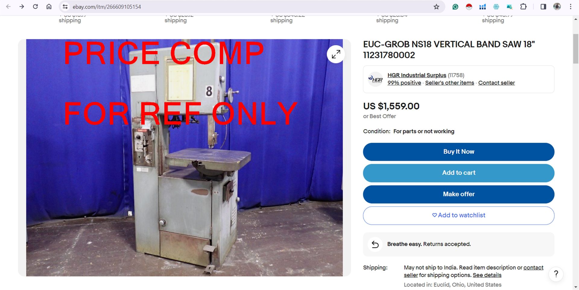 Grob Vert Band Saw- (LOADING FEE - $50) - Image 11 of 13