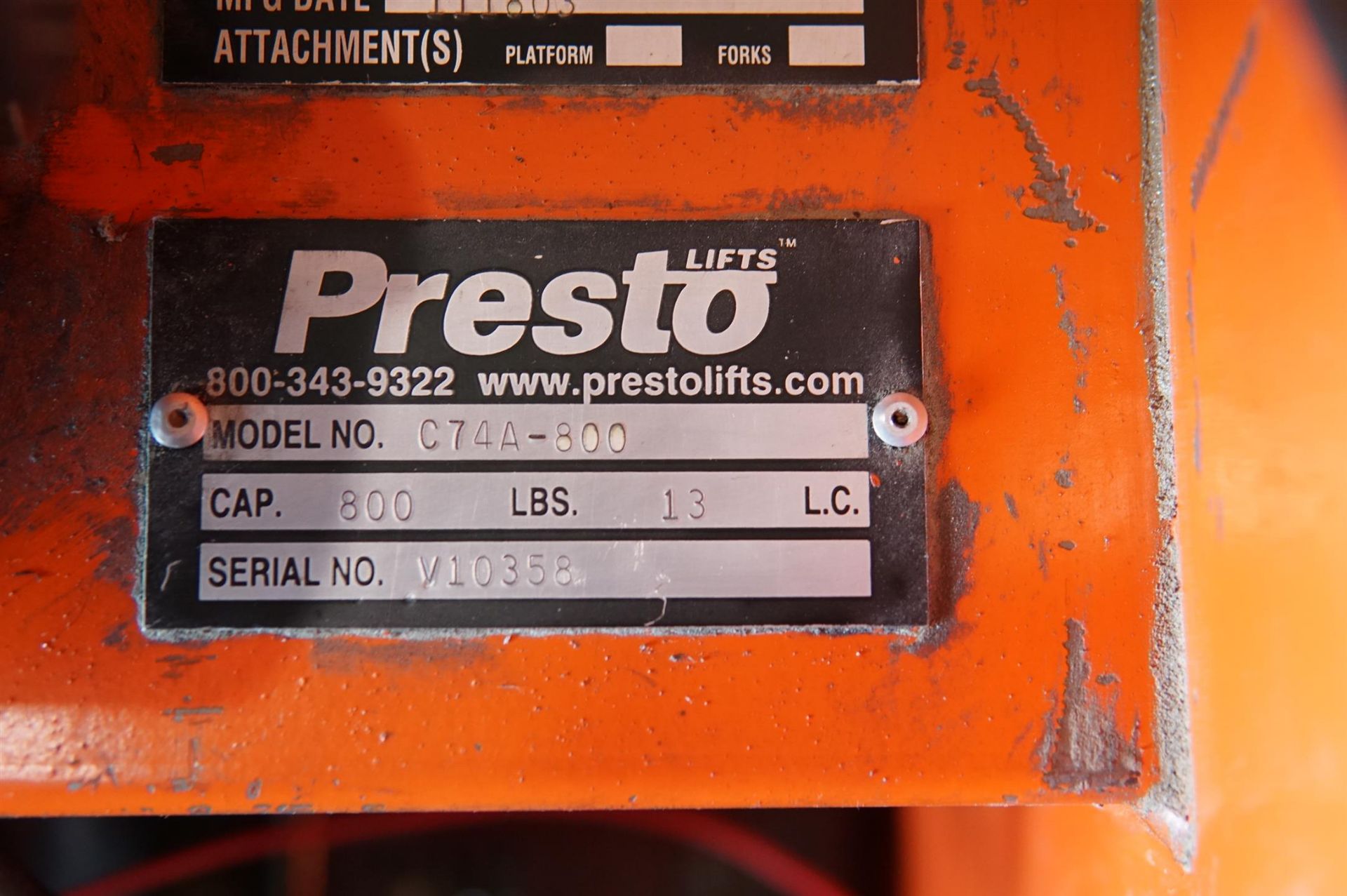 Presto Lift C74A-800 800 lb. Capacity- (LOADING FEE - $50) - Image 6 of 10