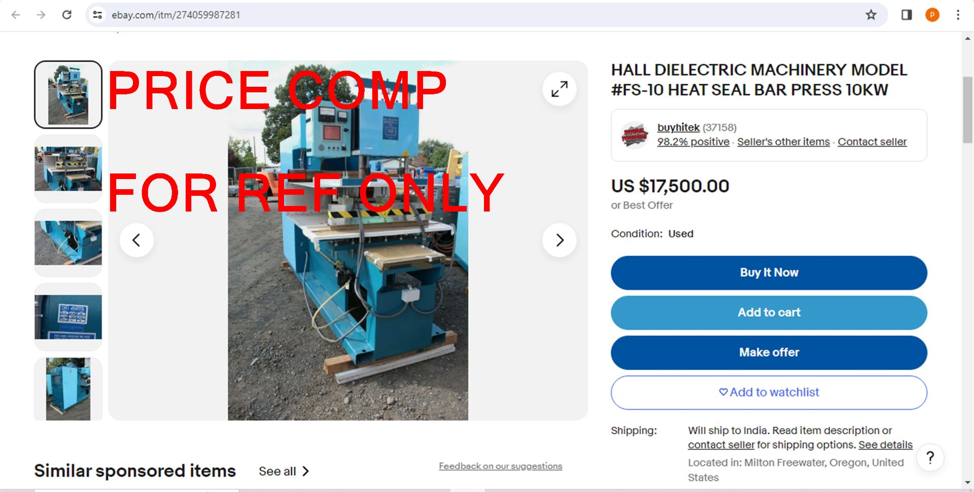 Hall Dielectri FS-10A Radio Frequency Heat Sealer- (LOADING FEE - $50) - Image 11 of 11