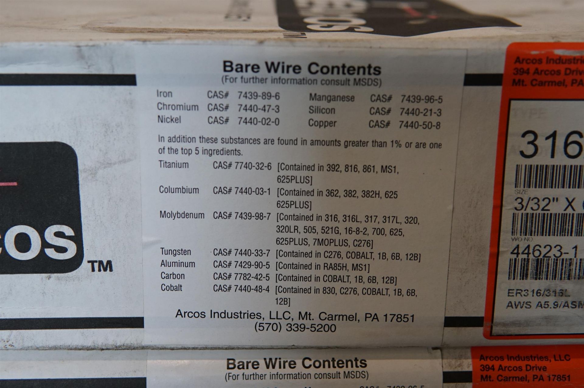 Arcos Welding Wire 3/32 316/316L (10)- (LOADING FEE - $25) - Image 5 of 6