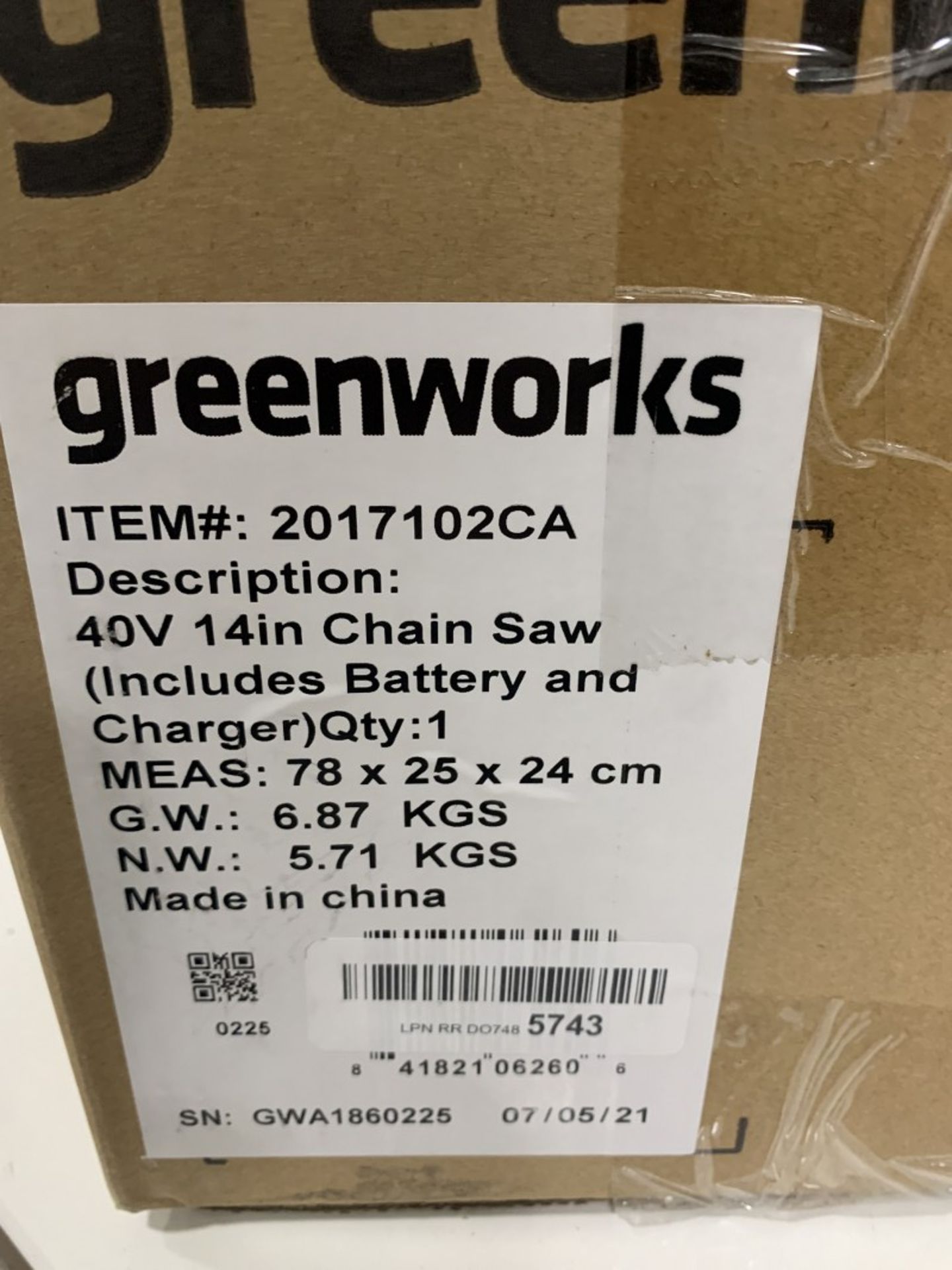 GREENWORKS - 40V 14" CORDLESS CHAIN SAW - Image 3 of 3