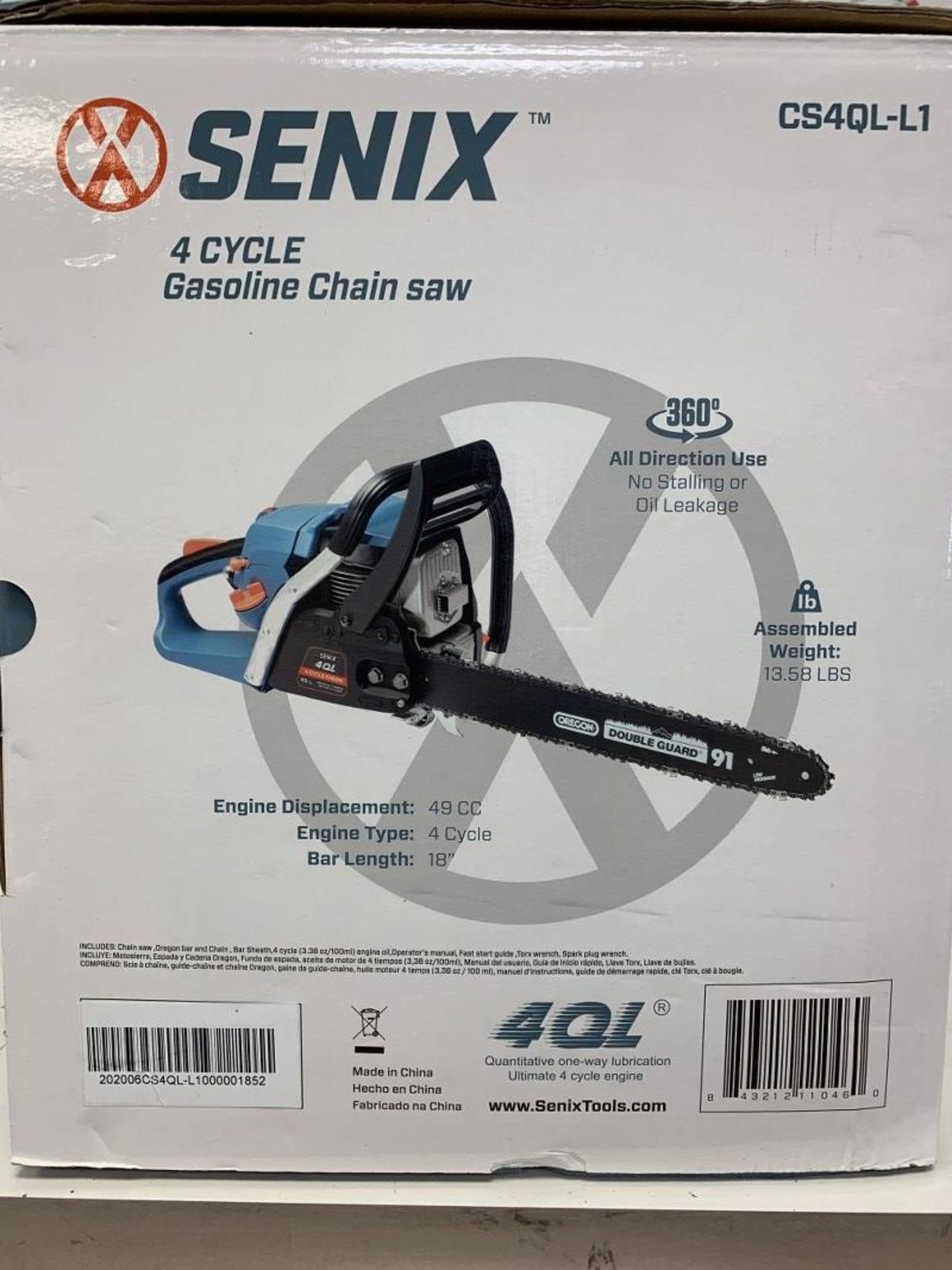 Senix - 18" 4 Cycle Gasoline Chainsaw - Image 3 of 3