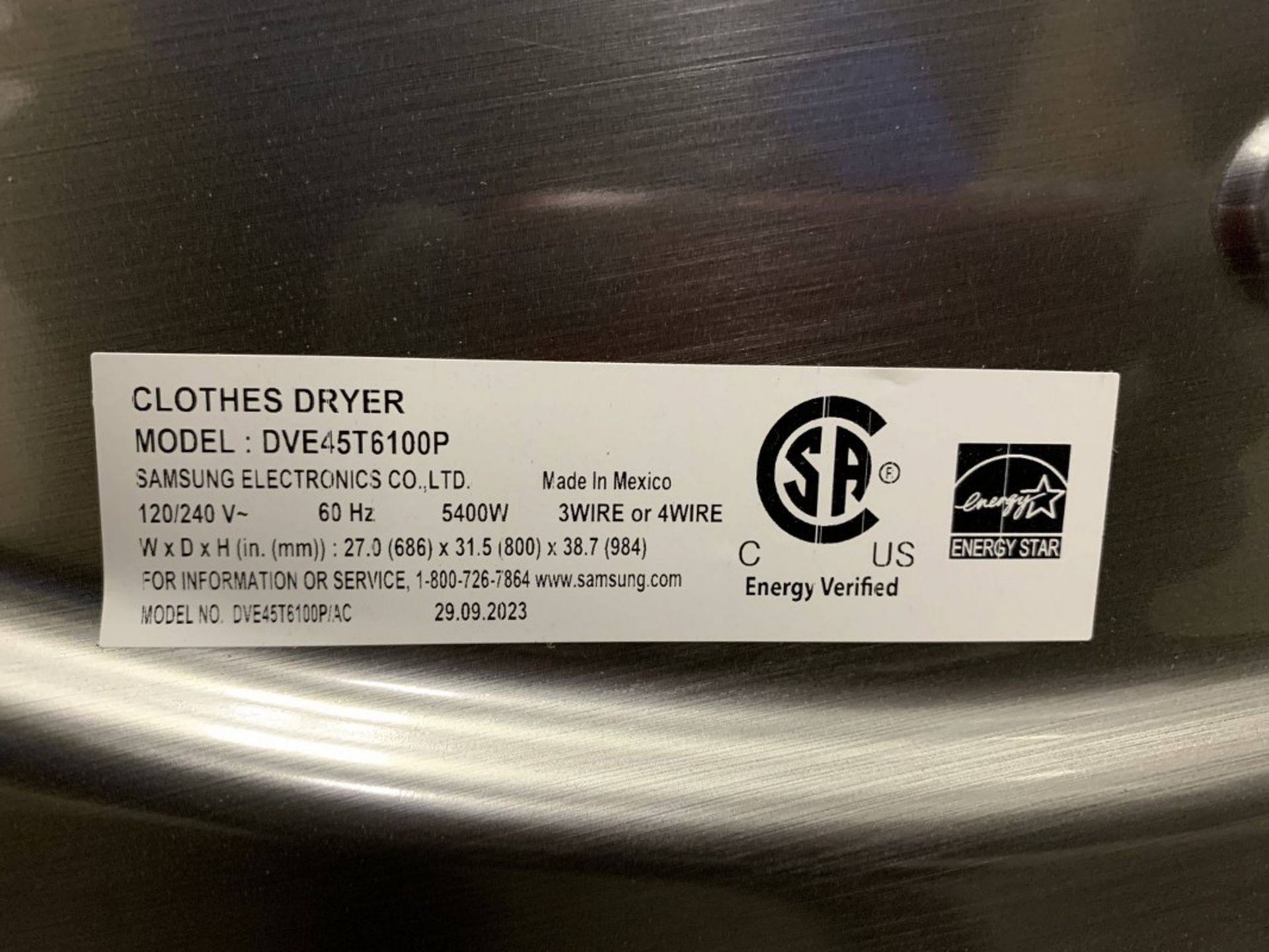 Samsung - Ac Electric Dryer, 27 Inch Width, Electric, 7.5 Cu. Ft. Capacity, Steam Clean, 5 - Image 3 of 3