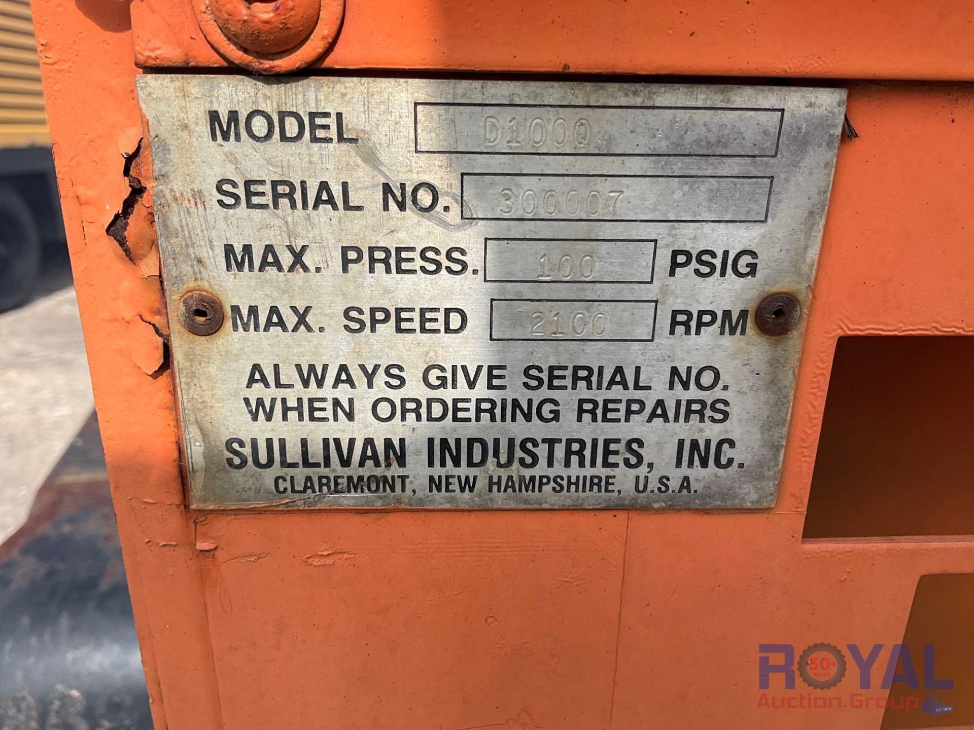 Sullivan D100Q Air Compressor S/A Towable Trailer - Image 3 of 9