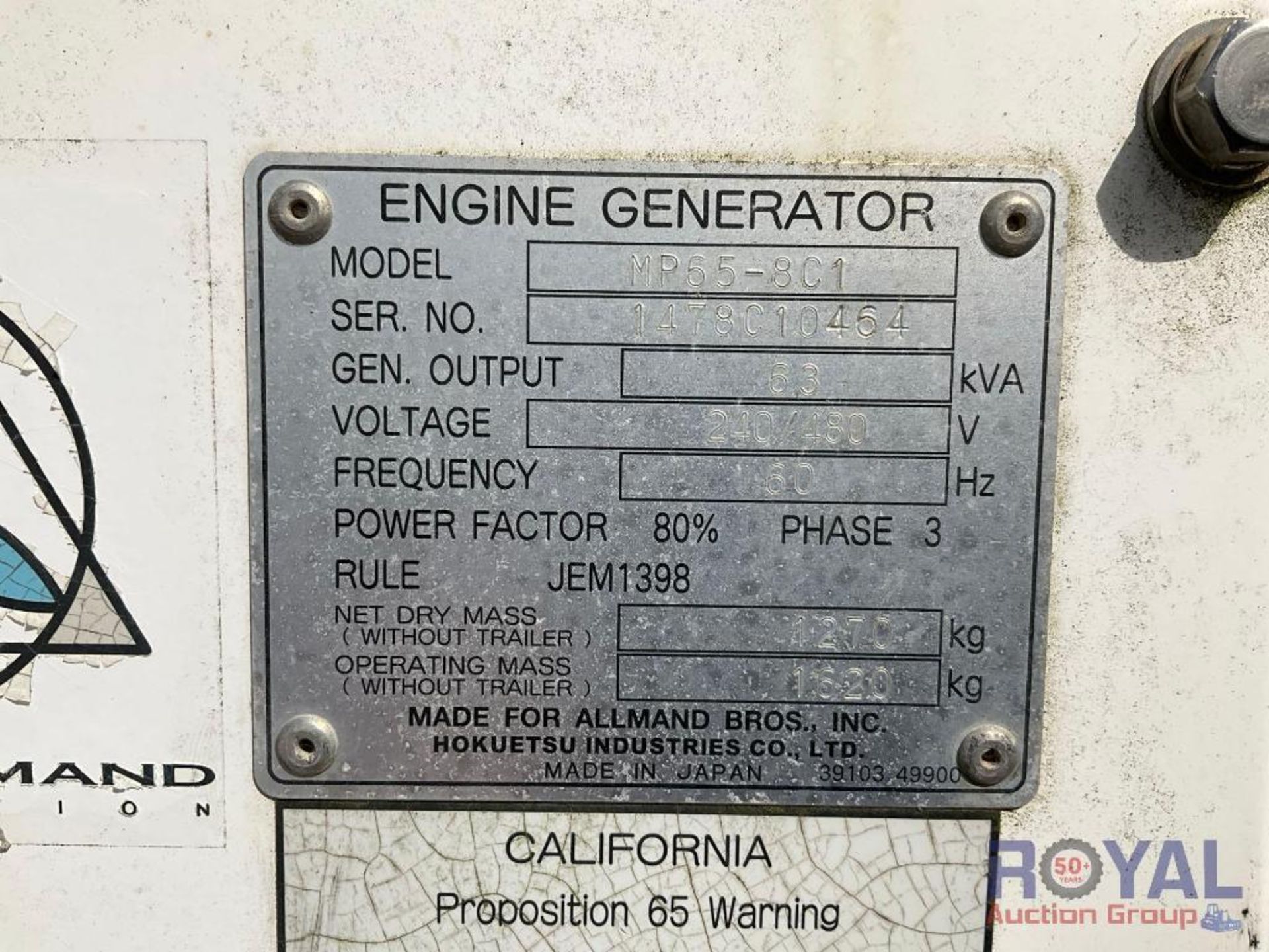 Allmand MaxiPower MP65-8C1 T/A Towable Generator - Image 7 of 18