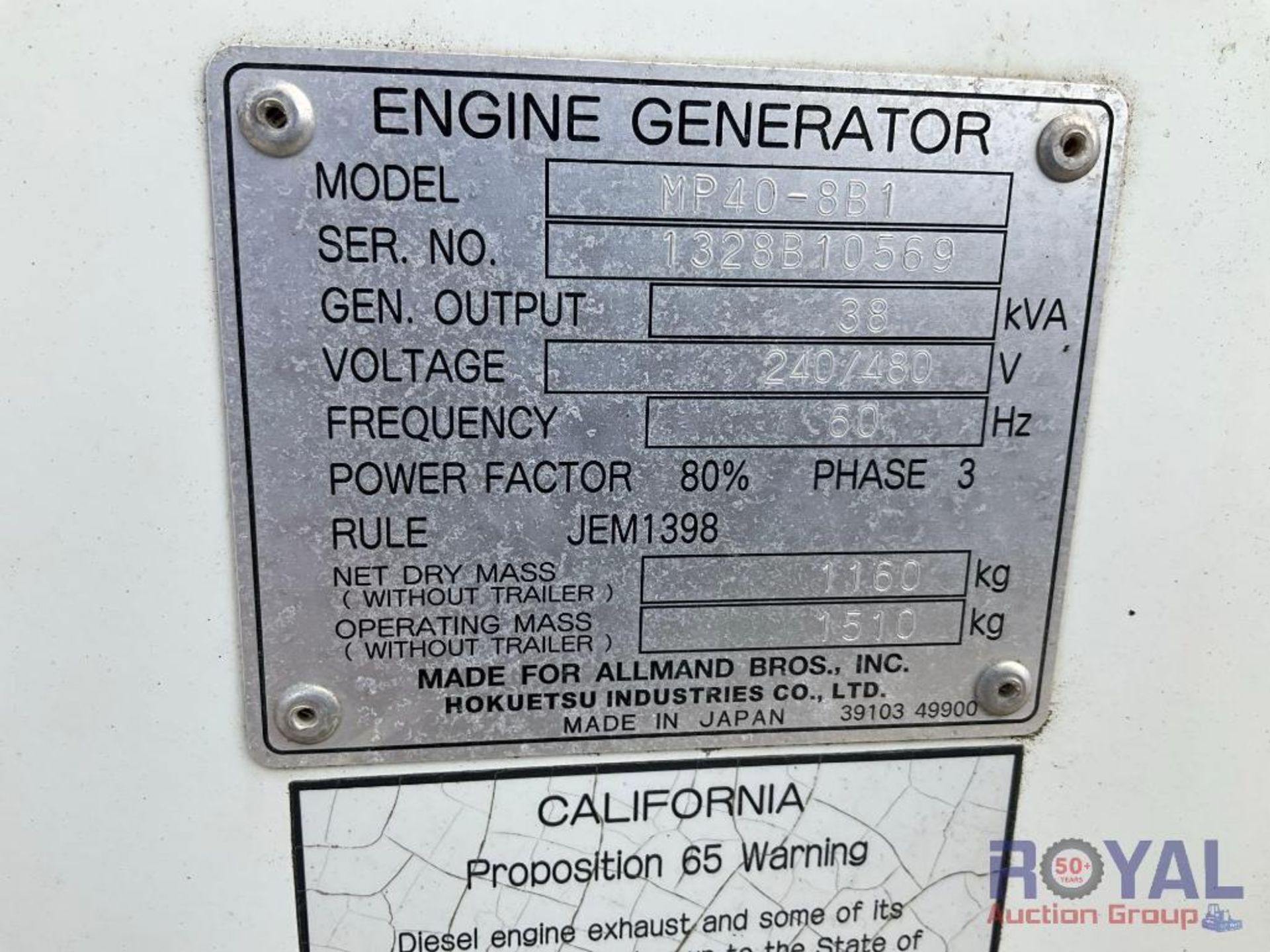 Allmand Maxi Power MP40-8B1 T/A Towable Generator - Image 7 of 13