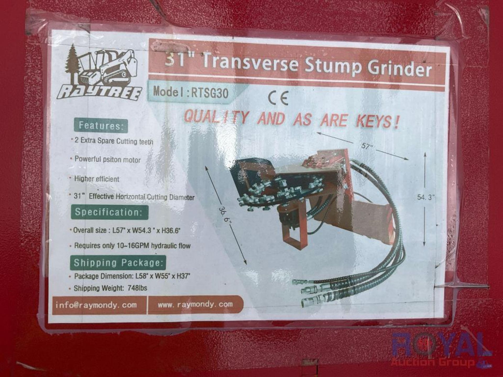 2023 Raytree 31in Transverse Stump Grinder Skid Steer Attachment - Bild 4 aus 6