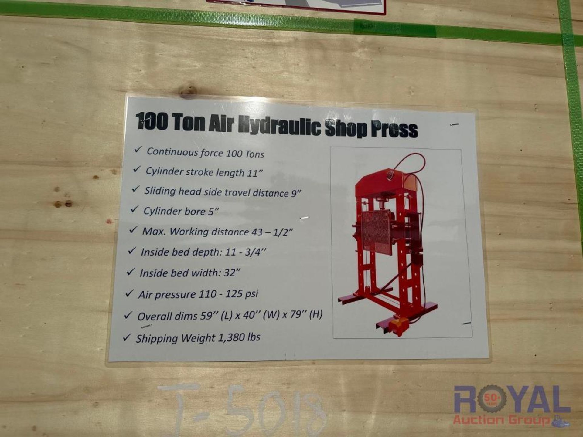 2024 100 Ton Air Hydraulic Shop Press - Image 2 of 5