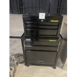 Stanley black tool chest and cart on wheels with five drawers and storage bin 27" wide x 14" deep