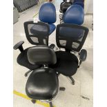 Two Blue and Three Black desk chairs