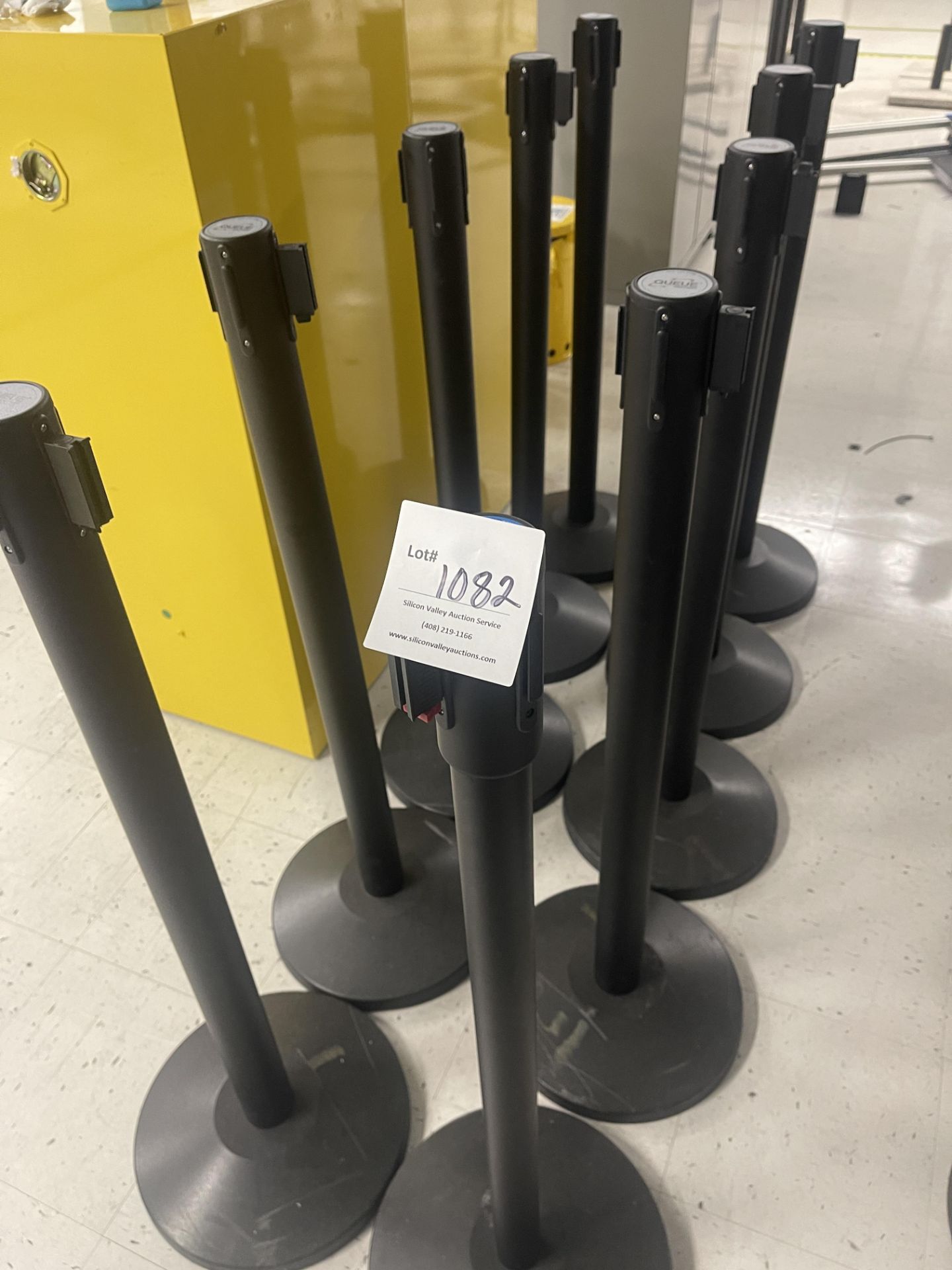 Stanchions - Qty 10 - Black Crowd Control Barriier Posts 40" tall; Belt Length 10 ft