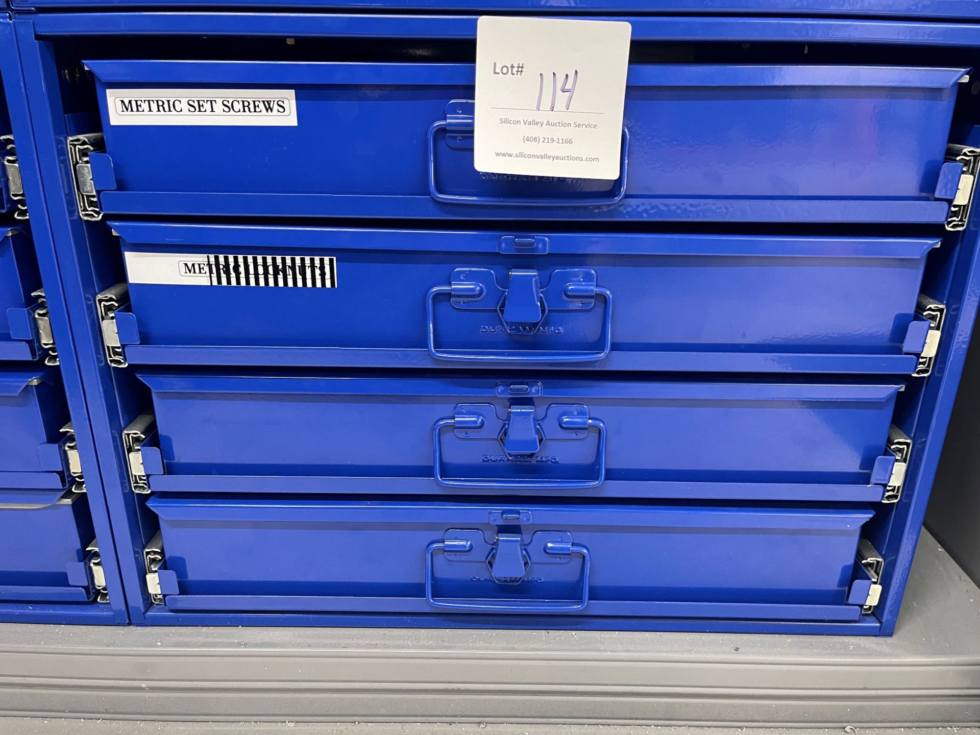 Durham Mfg blue metal storage cabinet with four drawers