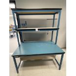 Blue Work Bench with two shelves and power strip