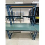Blue Work Bench with two shelves and power strip