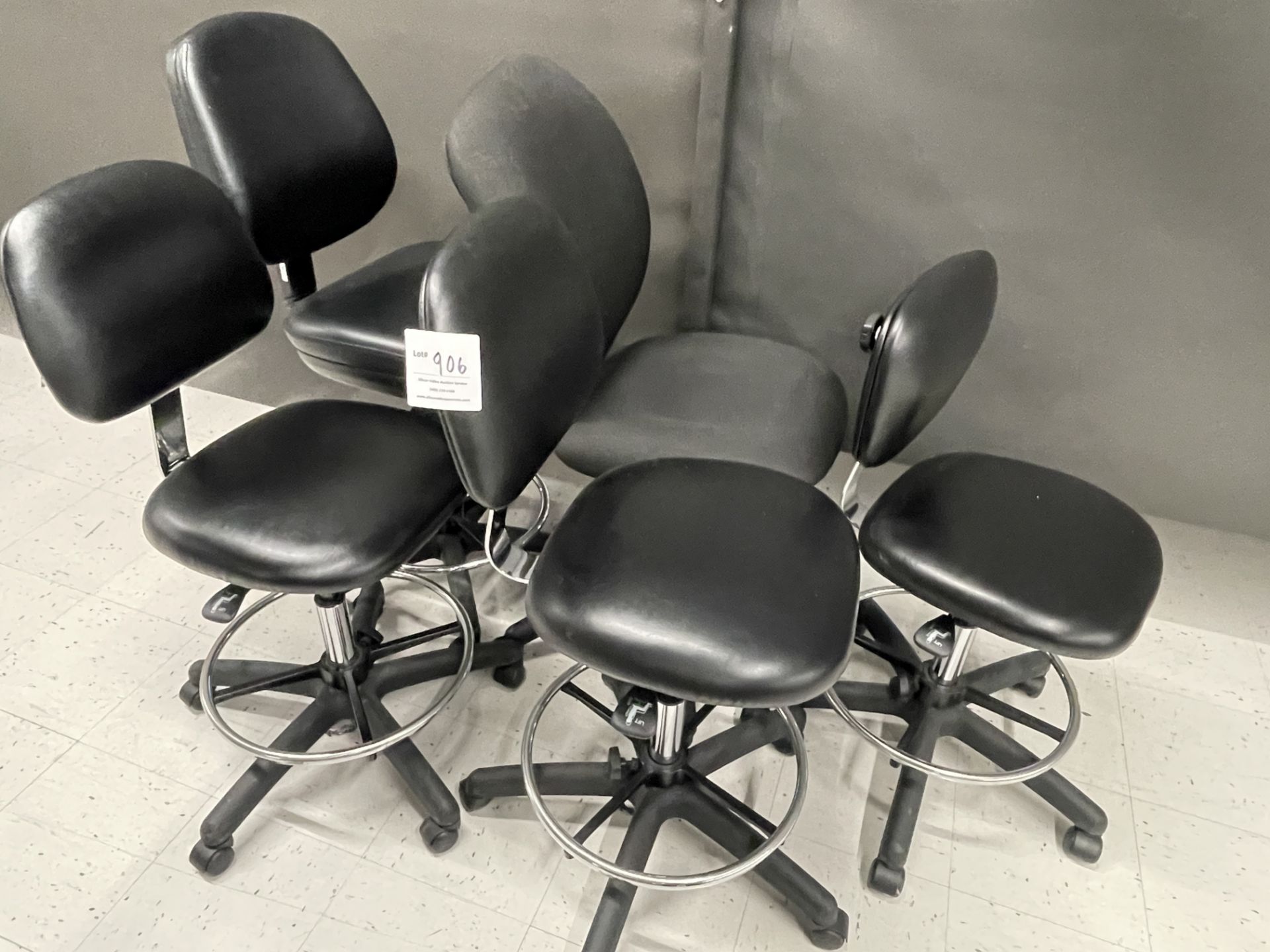 Qty five - Black adjustable work bench chairs