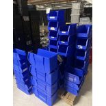 Various blue containers without lids, dfferent sizes