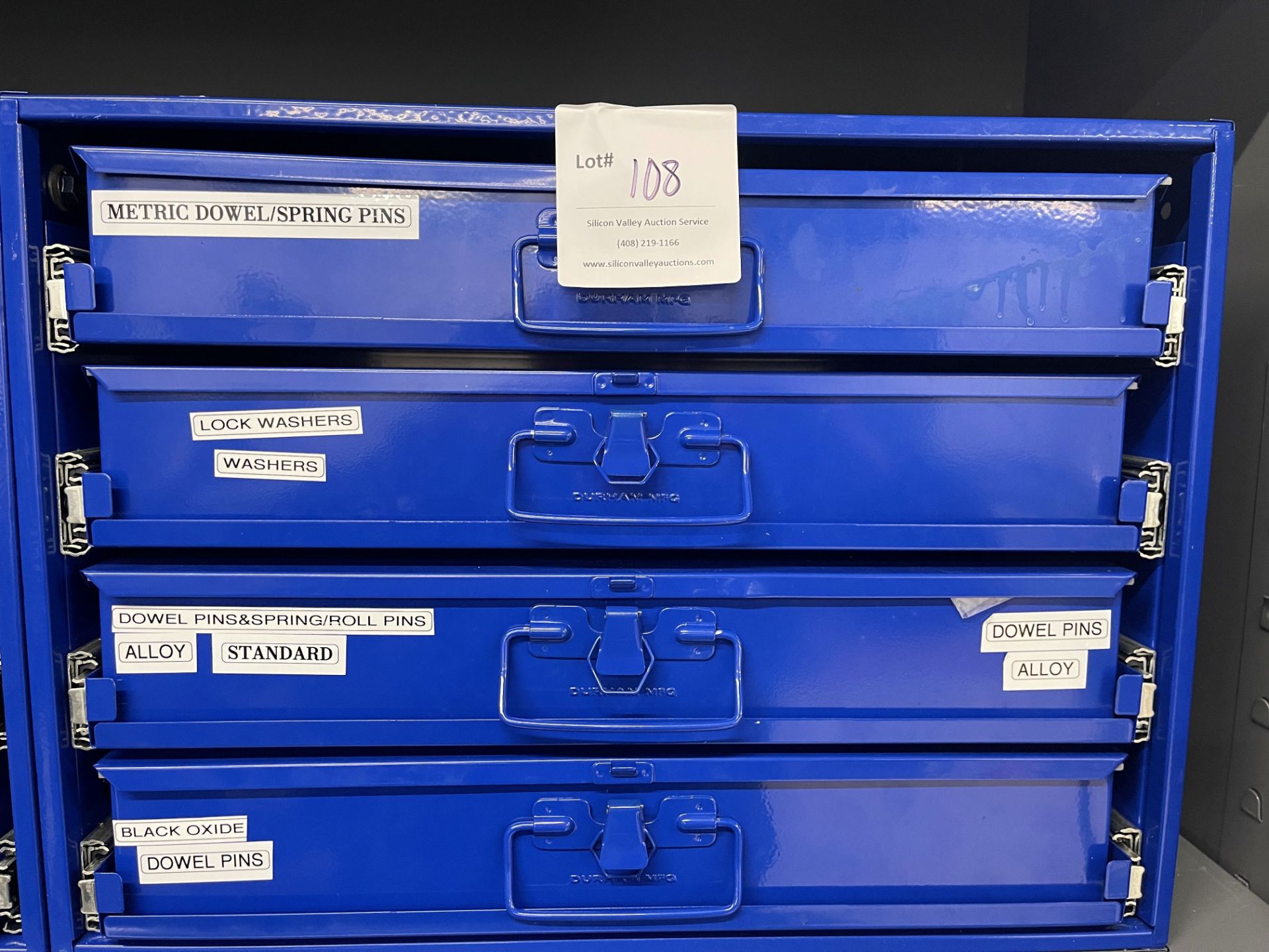 Durham Mfg blue metal storage cabinet with four drawers