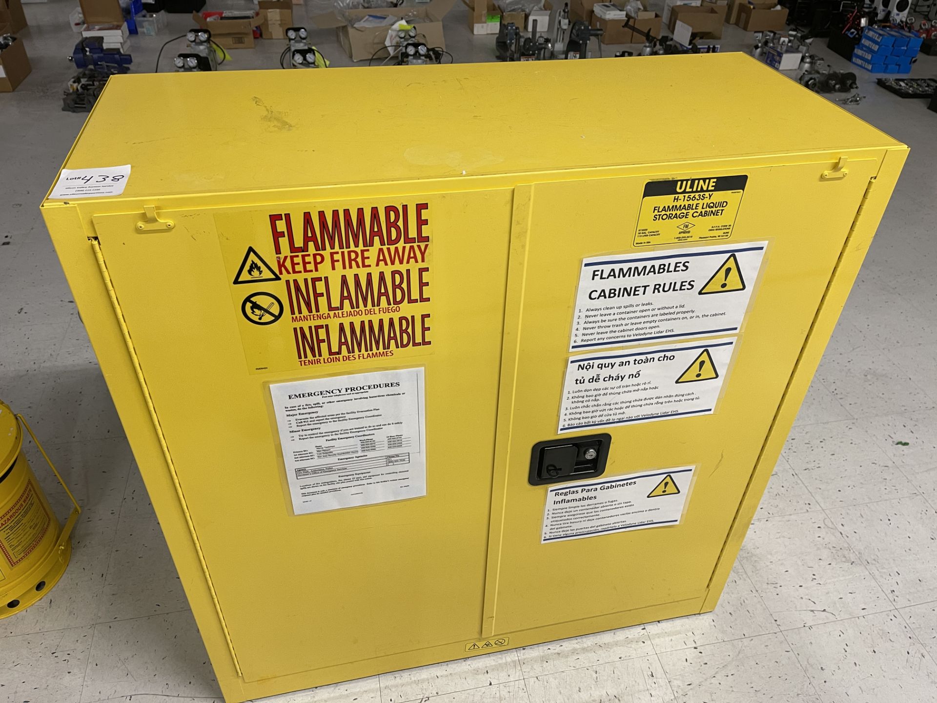 Uline H-15635-Y Flamable Liquid Storage Cabinet, two doors 12" diameter x 16" high