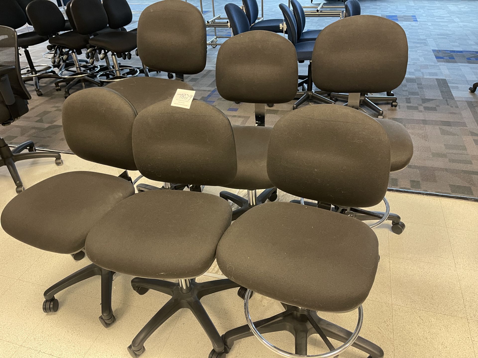 Six Black Fabric Desk Chairs