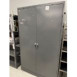 Grey metal two door storage cabinet 48" wide x 18" deep x 78" high