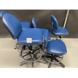 Qty five - Blue adjustable work bench chairs