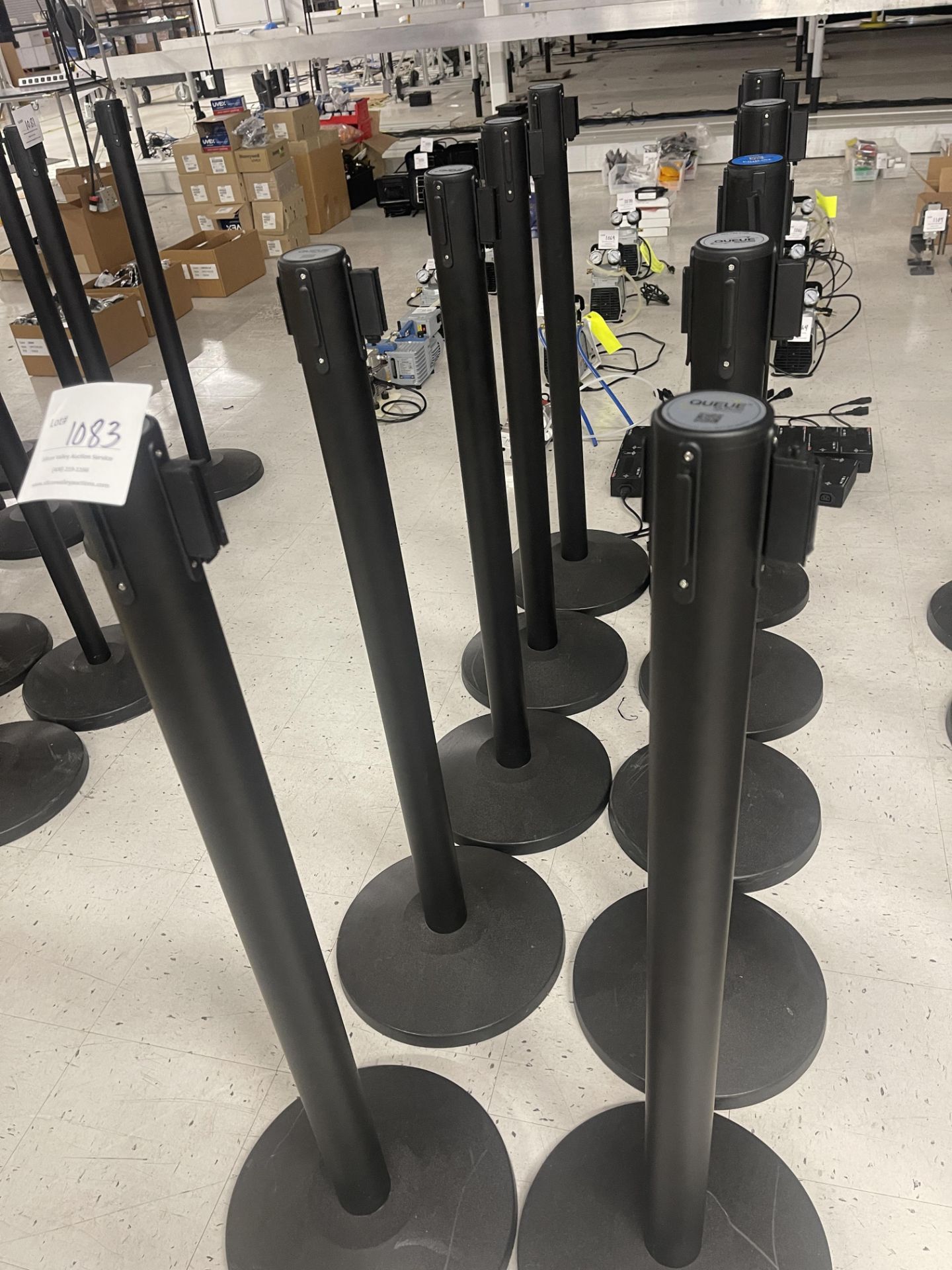 Stanchions - Qty 10 - Black Crowd Control Barriier Posts 40" tall; Belt Length 10 ft