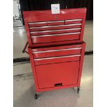 Handyman red metal tool box/chest and cart 24 1/2" wide x 13" deep x 24" high