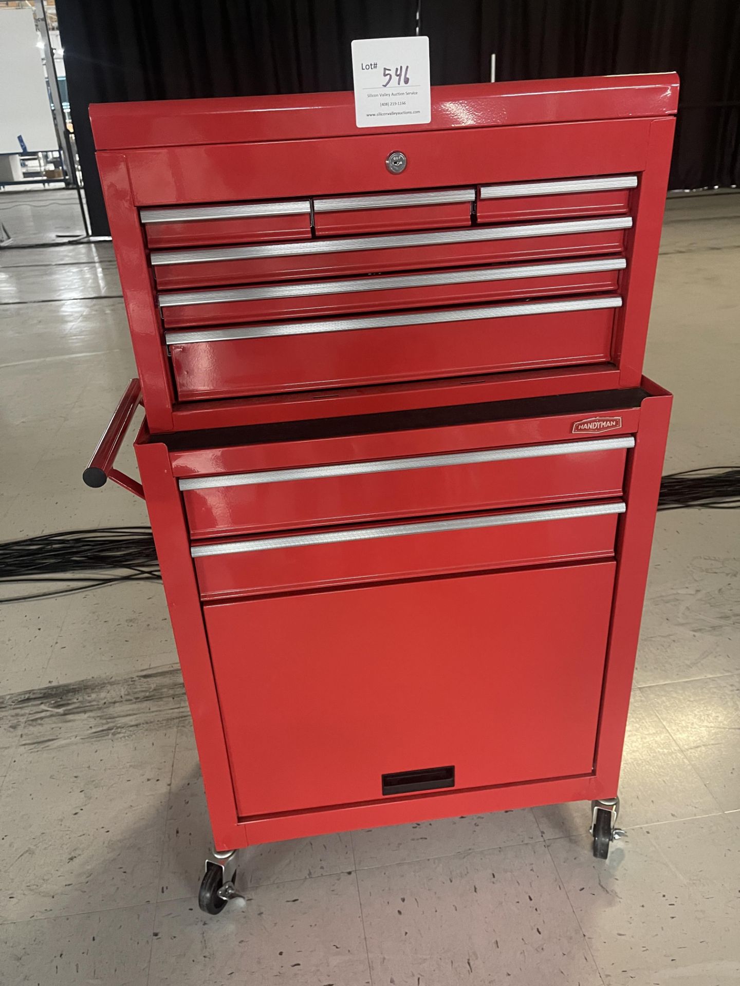 Handyman red metal tool box/chest and cart 24 1/2" wide x 13" deep x 24" high