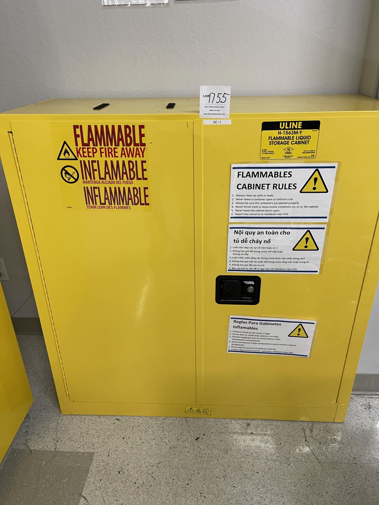 Uline H-1563M-Y Flammable Liquid Storage Cabinet 43" wide x 18" deep x 44" high
