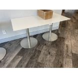 White Table with metal base 60" wide x 30" deep x 29" high