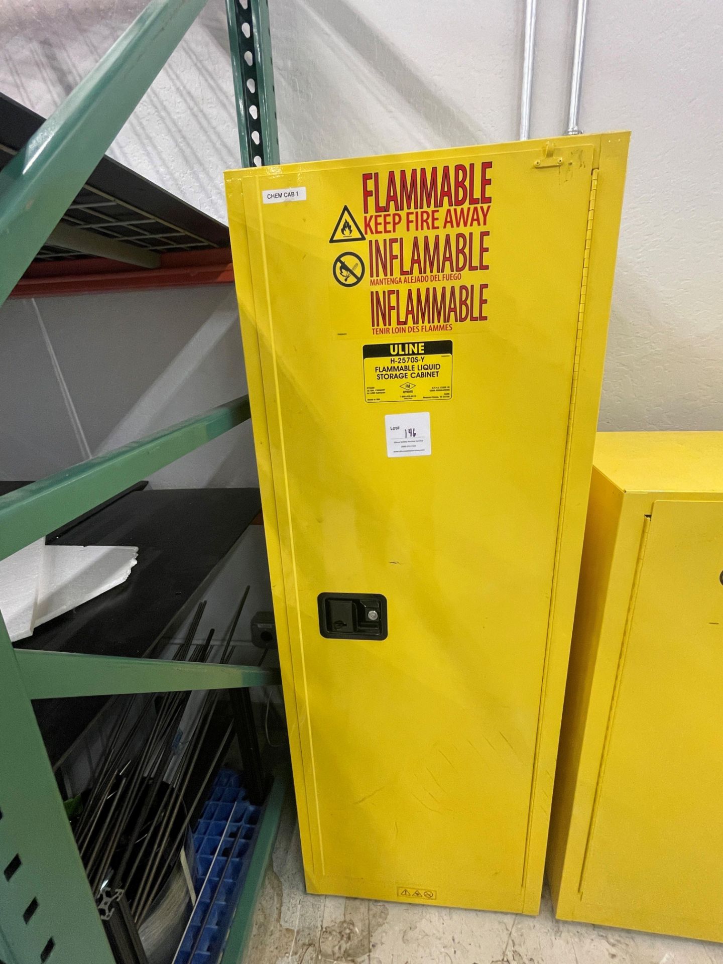 Uline Flamable Liquid Storage Cabinet Model H-2570S-Y 23" wide x 18" deep x 66" high
