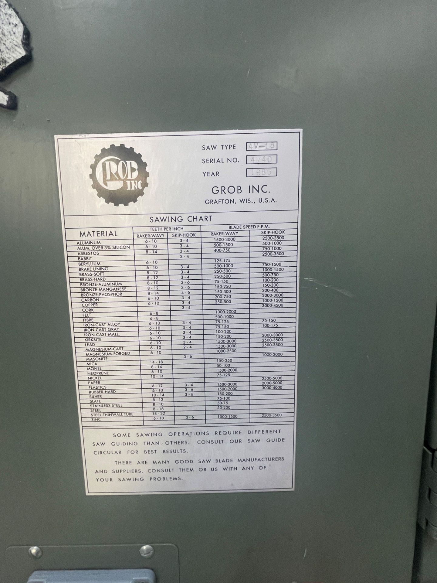 GROB Band Saw Type 4V-18 - Image 4 of 4