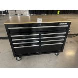 Husky black metal tool box on wheels with nine drawers 46" wide x 24 1/2" deep x 37" high