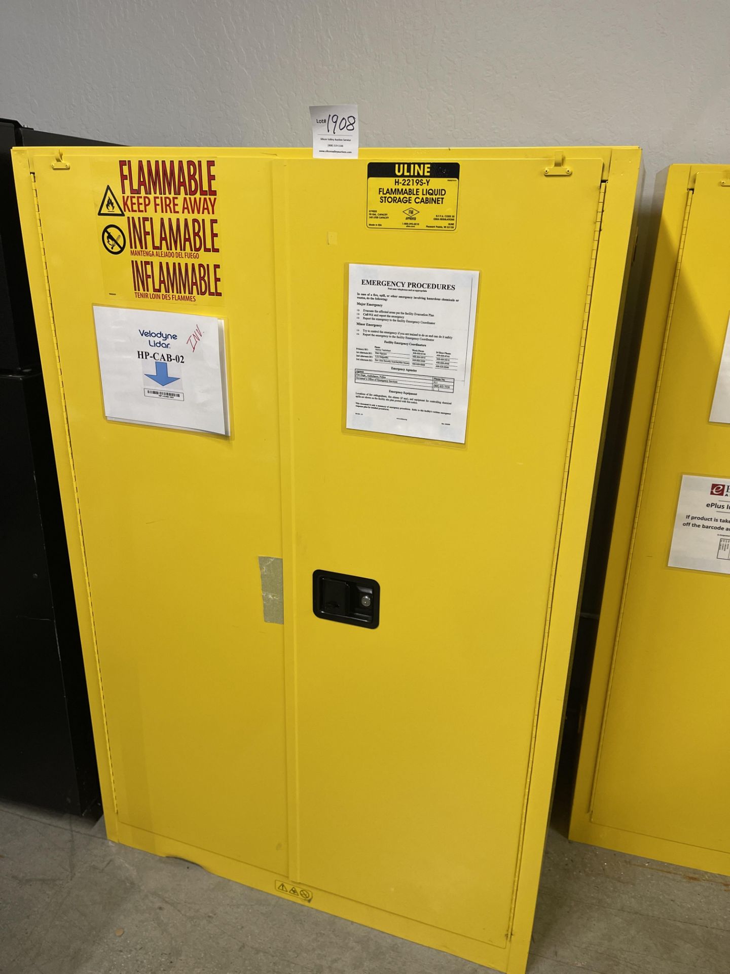 Uline H-2219S-Y Flammable Liquid Storage Cabinet 43" wide x 34" deep x 65" high