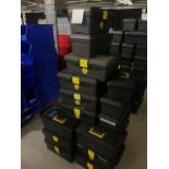 Large lot of black plastic toolboxes