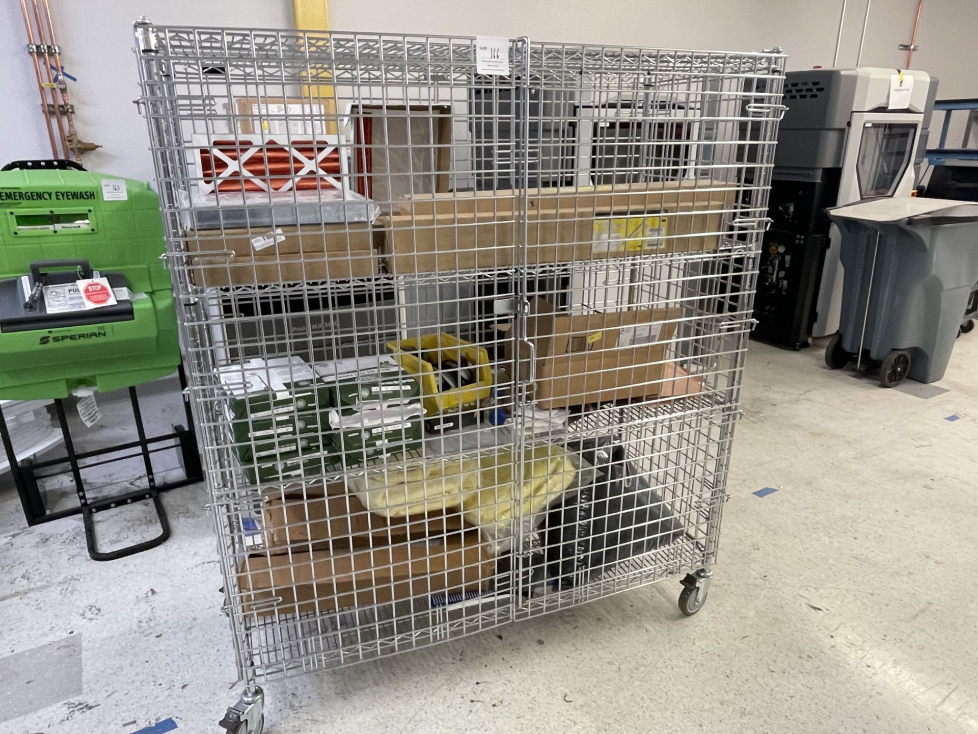 Metal Security Cage on wheels with three shelves 60" wide x 24" deep x 69" tall