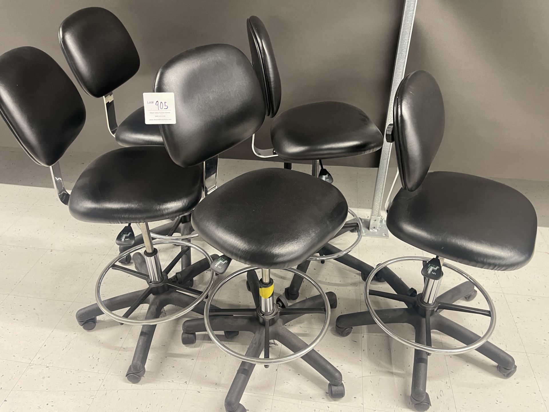 Qty five - Black adjustable work bench chairs