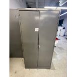 Grey metal storage cabinet with two doors 36" wide x 18" deep x 72" high